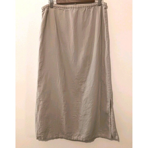 OUTFIT JPR Pure Linen Maxi Skirt M Tan Drawstring Elastic Waist Side Slit - Picture 7 of 11